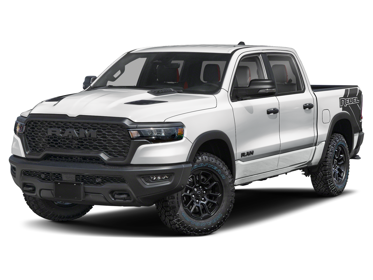 2026 RAM 1500 Rebel in Bright White Clearcoat — front three-quarter view