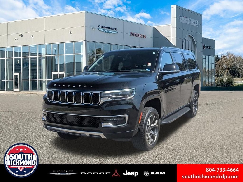 2024 Jeep Wagoneer L Series III 4x4 in Diamond Black Crystal Pearlcoat — front three-quarter view