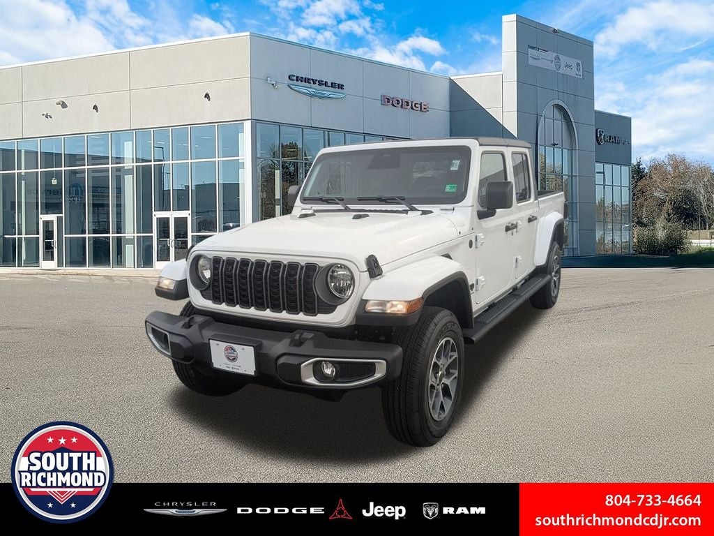 2026 Jeep Gladiator GLADIATOR SPORT S 4X4 in Bright White Clear-Coat Exterior Paint — front three-quarter view