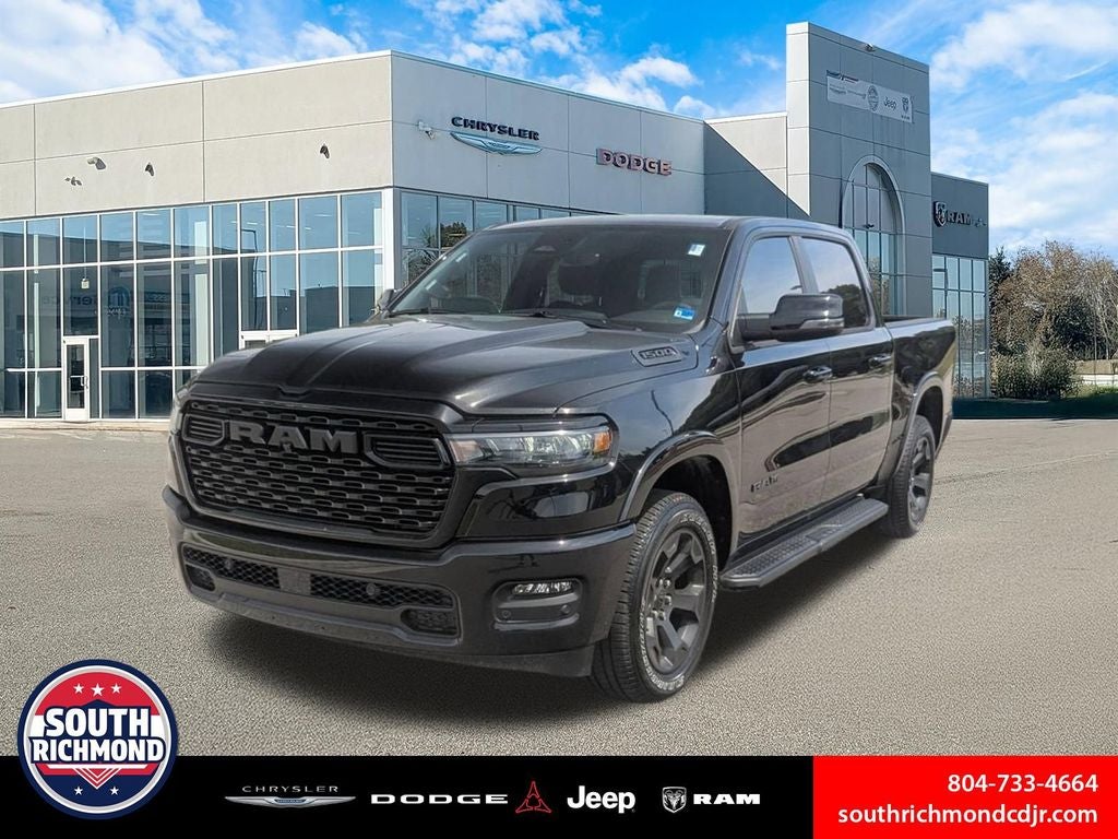 2026 RAM Ram 1500 RAM 1500 BIG HORN CREW CAB 4X4 5'7' BOX in Diamond Black Crystal Pearl-Coat Exterior Paint — front three-quarter view
