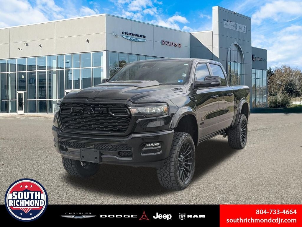 2026 RAM Ram 1500 RAM 1500 BIG HORN CREW CAB 4X4 5'7' BOX in Diamond Black Crystal Pearl-Coat Exterior Paint — front three-quarter view