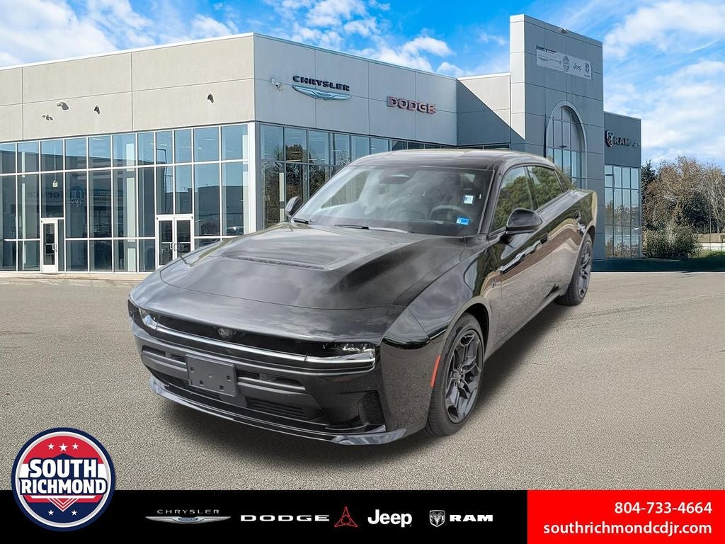 2026 Dodge Charger CHARGER R/T PLUS 4-DOOR AWD in Diamond Black Crystal Pearlcoat — front three-quarter view