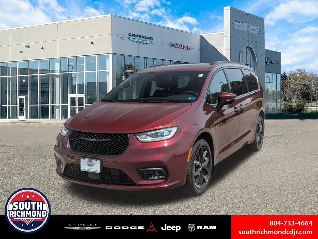2023 Chrysler Pacifica Touring L AWD in Velvet Red Pearlcoat — front three-quarter view