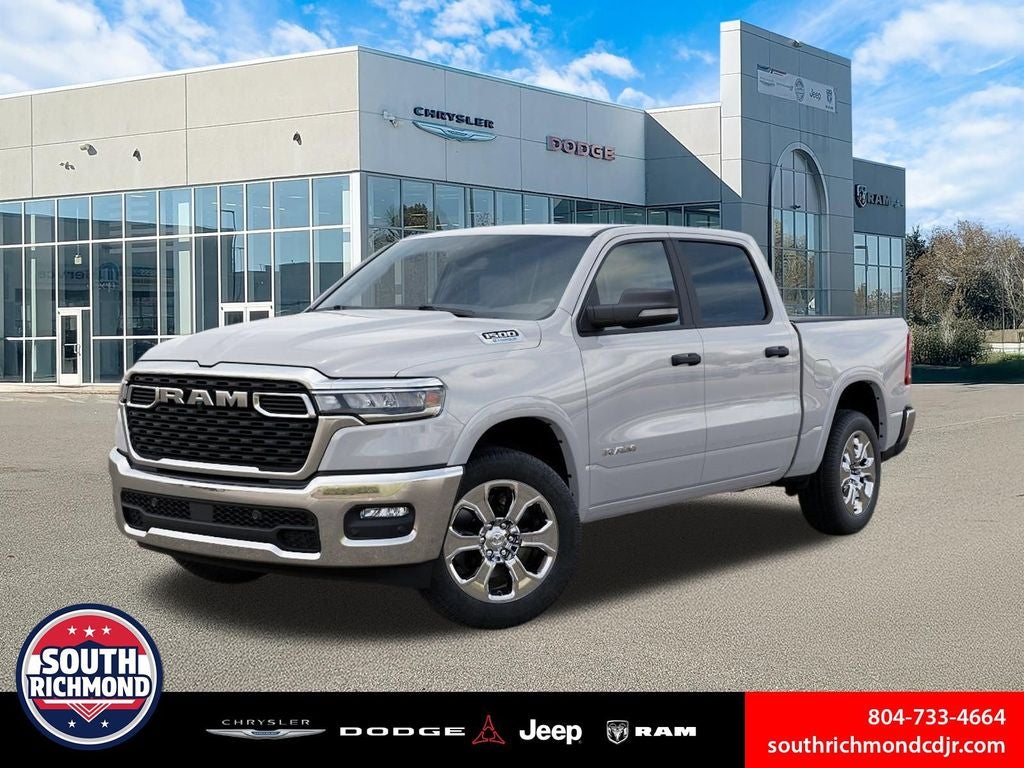 2026 RAM Ram 1500 RAM 1500 BIG HORN CREW CAB 4X4 5'7' BOX in Bright White Clear-Coat Exterior Paint — front three-quarter view