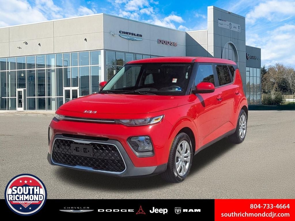 2022 Kia Soul LX in Inferno Red — front three-quarter view