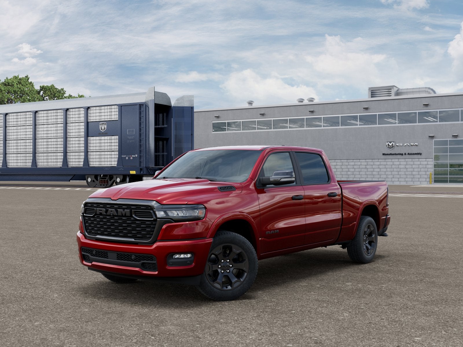 2026 RAM Ram 1500 RAM 1500 BIG HORN CREW CAB 4X4 6'4' BOX in Molten Red Pearl-Coat Exterior Paint — front three-quarter view